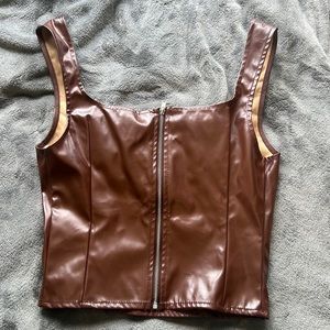 SHEIN SXY Square Neck Zipper Back PU Tank Top